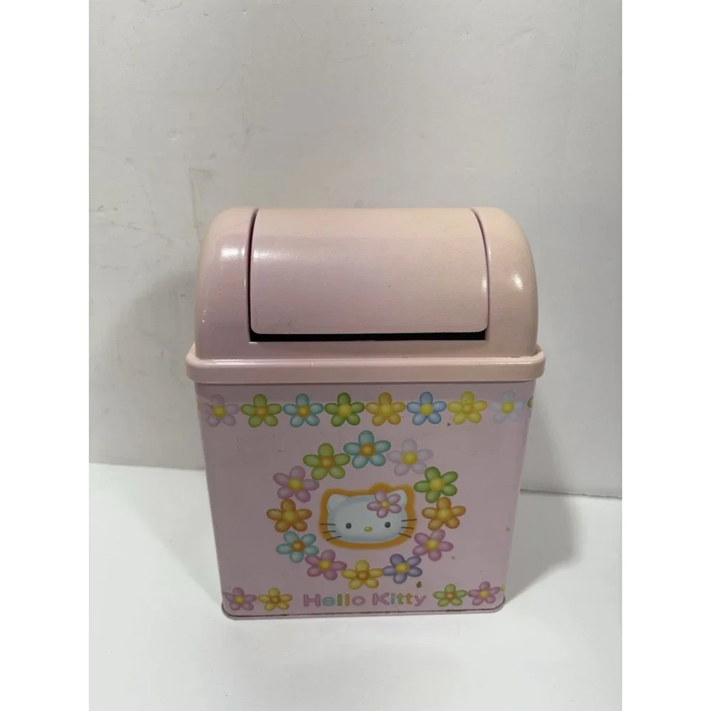 Sanrio Vintage Hello Kitty‎ Desk Tin Box Garbage Trash Can Dust Box japan 1997